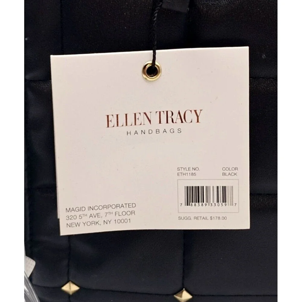 NWT Ellen Tracy Black Quilted Studden Collection Purse Handbag RV$178